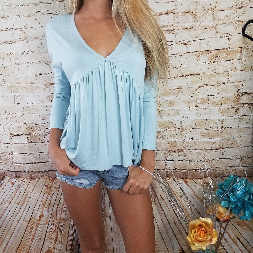 Blue Open Back Peplum Top
